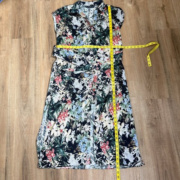 Zara Floral Shirt Midi Dress Dress Belted Tropical Cruise M - Picture 6 of 9